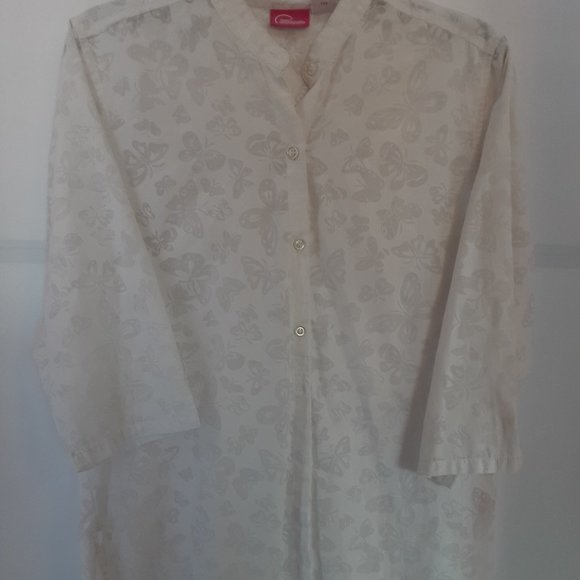 Cappagallo Women's 3/4 Sleeve Button-Up Shirt Butterfly Print White Size Medium - Picture 3 of 7